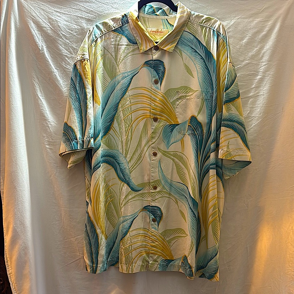 Tropical Leaf Print Men's Silk Shirt Tommy Bahama XXL